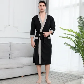

Men Casual Bathrobe Spa Robe New Japanese-Style Kimono Gown Summer Night Gown Patchwork Nightgown Water Absorbing Sleepwear