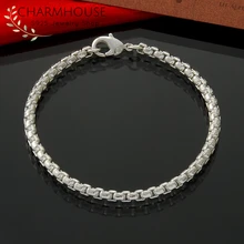 Браслет Charmhouse Серебро 925 5 мм круглый ящик звено браслеты и браслеты мужские и женские браслеты Pulseira Свадебные украшения подарки