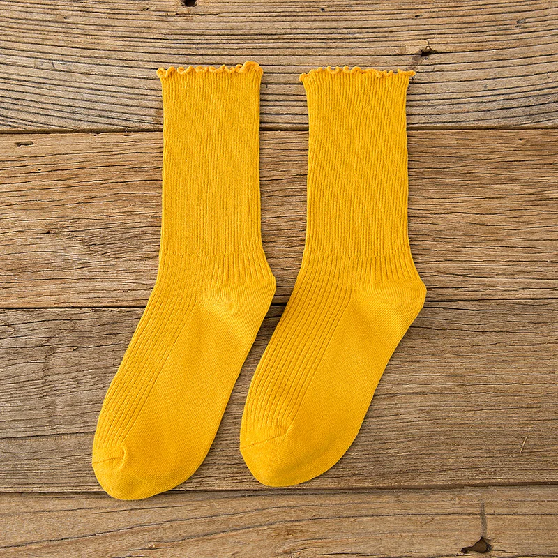 Ginger Yellow Jeseca, хлопковые однотонные женские носки в стиле Харадзюку, винтажные уличные носки, зимние теплые японские милые носки для девочек Kawaii, рождественские подарки - Цвет: Ginger Yellow