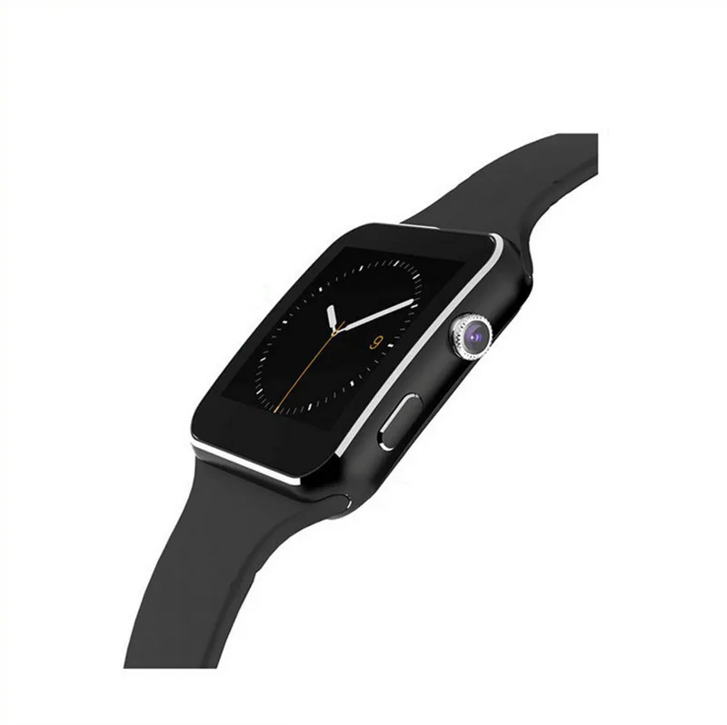 black Новые Bluetooth Смарт-часы X6 Смарт-часы спортивные часы 1,5" Изогнутые экранные часы Поддержка камеры FM SIM карта - Цвет: black