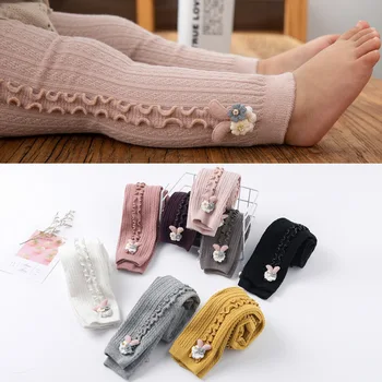 

Spring Autumn Warm Candy Colors Cute Rabbit Colorful Skinny Trouser Baby Girls Comfortable Knitting Leggings Pants for Kids