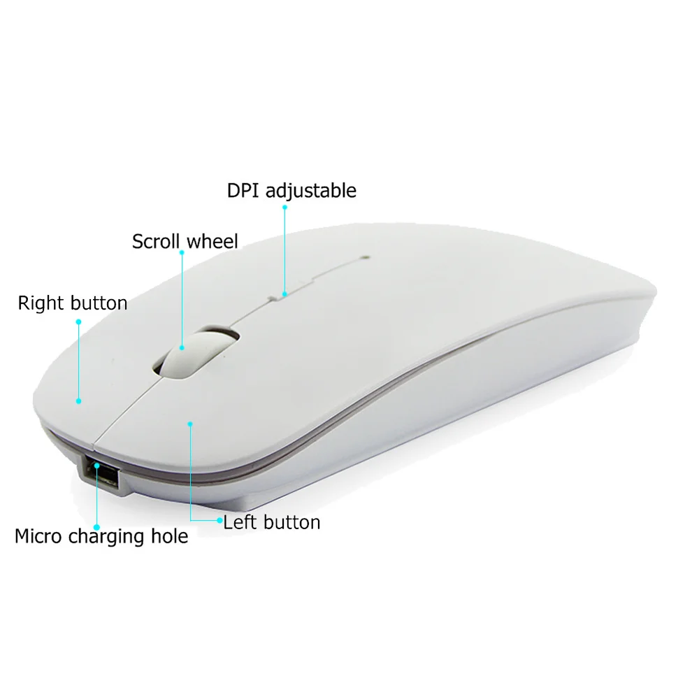 Wireless Rechargeable Silent Mouse Mini Optical Mute Mice 2.4Ghz 1600DPI Ergonomic Slim USB Mause For PC Computer Desktop Laptop