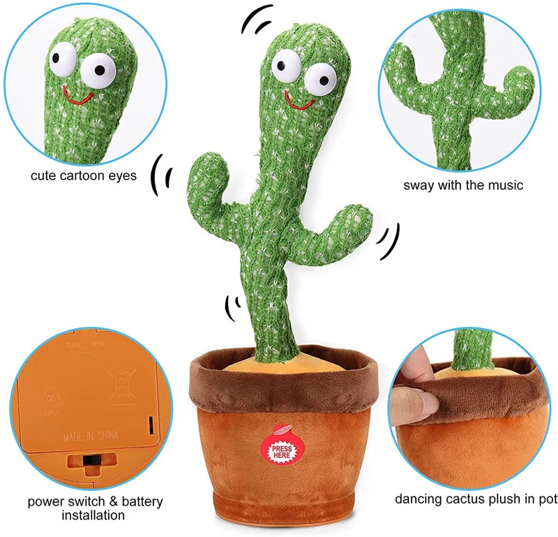 Dancing Cactus Toy Repeat What You Said 60/120 Songs Bluetooth Cactus Twisting The Body With Music Plant Kids Plush Stuffed Toys