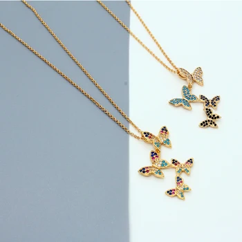

1PC Multiple Colorful Rhinestone Butterfly Necklace For Women Shiny Animals Crystal Pendant Clavicle Chain Wedding Jewelry N698