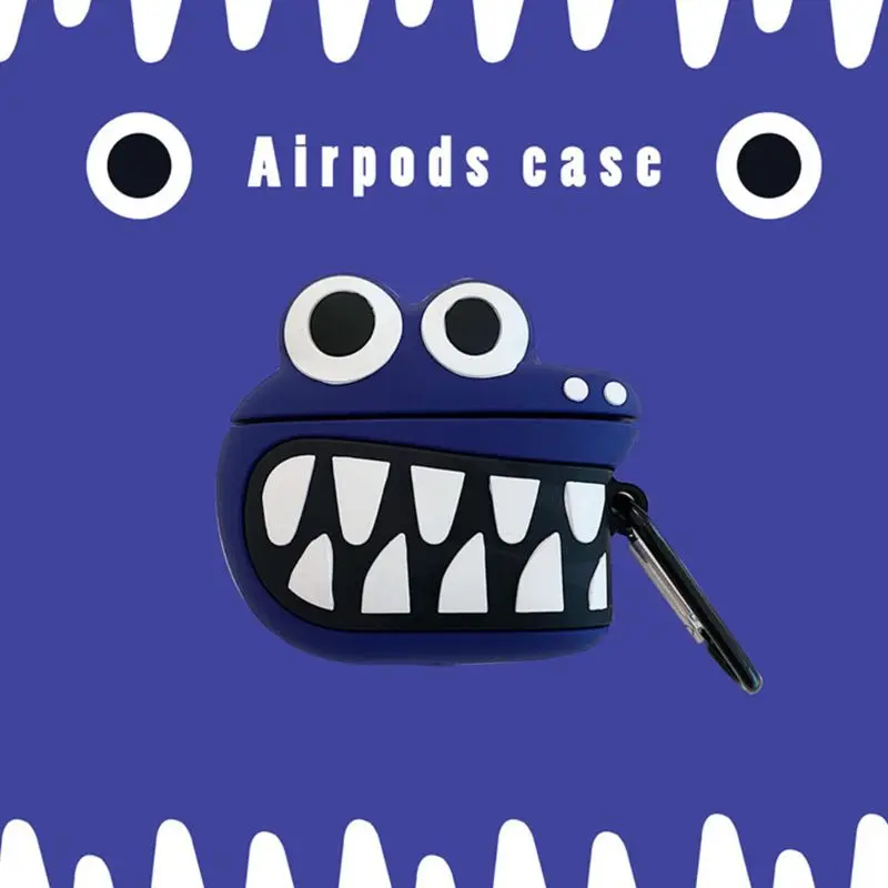 Силиконовый чехол с рисунком динозавра, защитный чехол с карабином для Airpods 1/2
