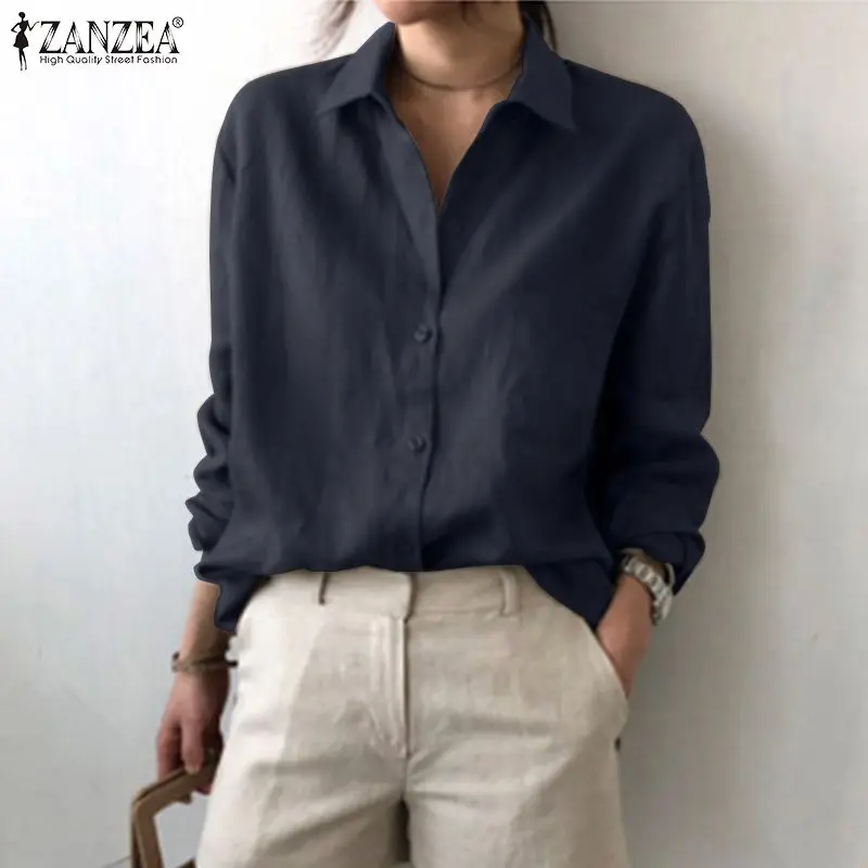 ZANZEA Women Casual Loose OL Shirts Spring Autumn Long Sleeve Business Blouse Collared Female Button Tunic Blusas