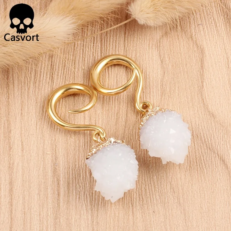 Casvort new arrival hook ear plugs resin dangle ear tunnel stainless steel gold ear weight ear gauges body piercing