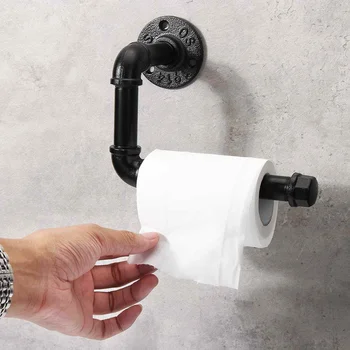 

Industrial Retro Roll Paper Holder Organizer Iron Wall Mounted Kitchen Bathroom Towel Bar Shelf Hanger Tissue Pipe Bracket