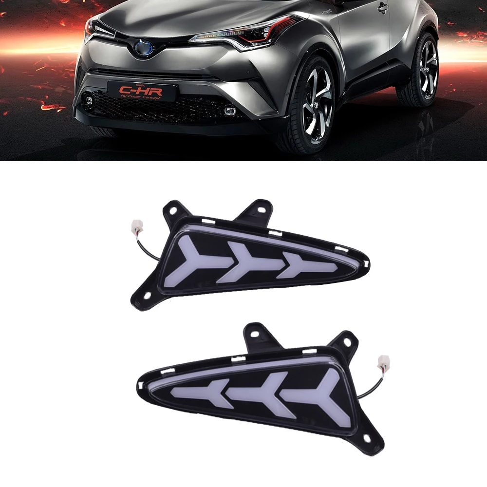 

2 Pieces Car LED Daytime Running Lights Fish-bone Turn Signal Yellow Relay ABS 12V Daylight DRL For Toyota C-HR CHR 2016~2020