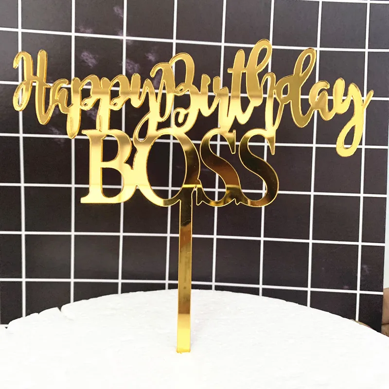 Creative Acrylic Happy Birthday Boss Cake Topper Adult Party Favors Baking Decorating Supplie Decorations Toppers | Дом и сад