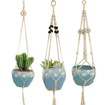 

Handmade Macrame Flower Pot Hanging Basket Knotted Rope Flowerpot Net Bag Home Door Balcony Courtyard Garden Decor