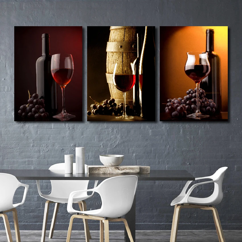 Nordic Modern Style Grapes Red Wine Glass Barrel Canvas Painting Posters And Prints Wall Pictures For Living Room Decoration | Дом и сад