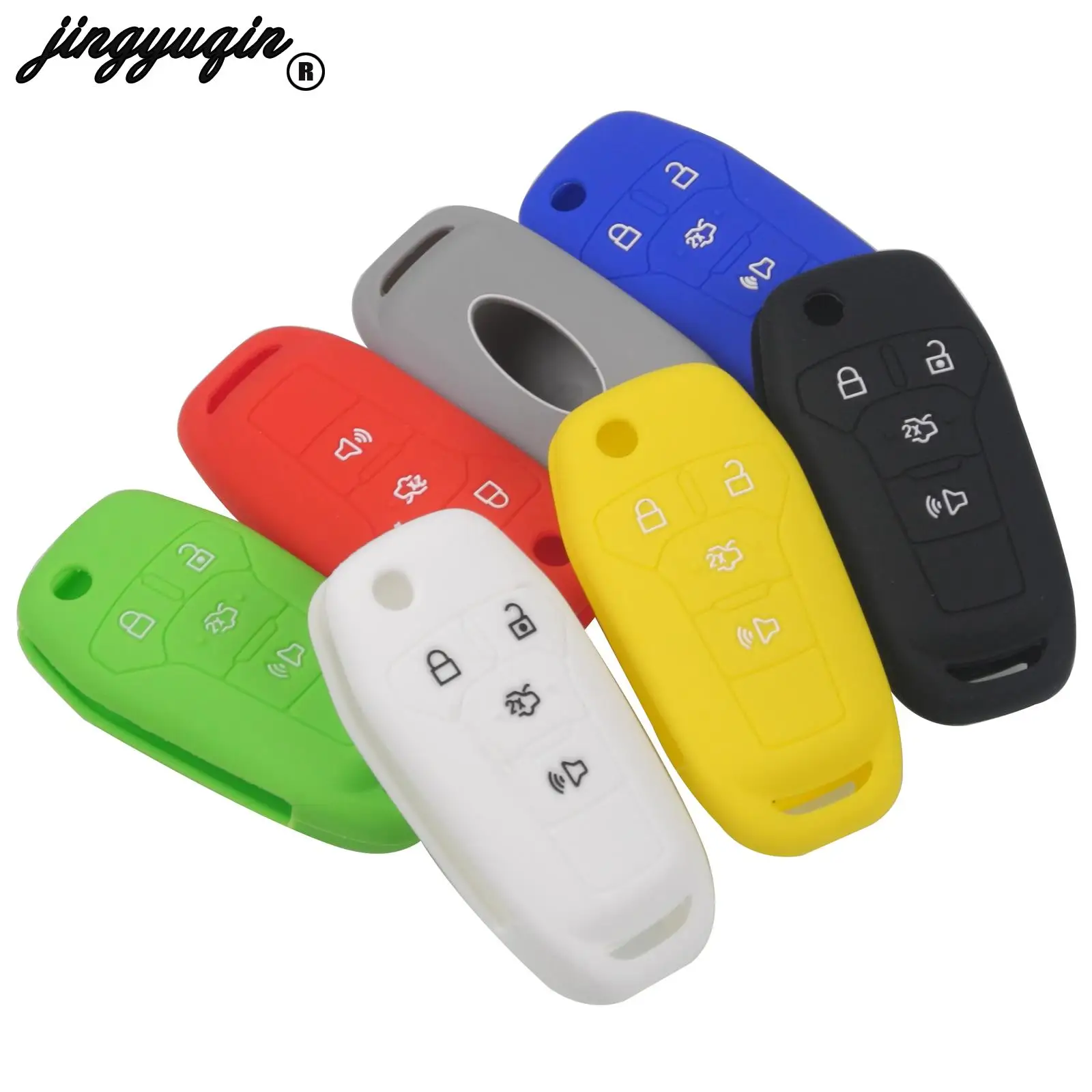 

jingyuqin 30 Silicone key fob cover case shell holder for ford ka 2017 Focus Fiesta fusion Mustang Explorer flip 4Button keyless