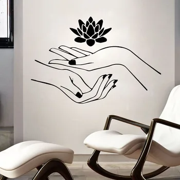 Online Spa Schönheit Nagel Salon Massage Wand Aufkleber Lotus Blume Wand Aufkleber Abnehmbare Wasserdicht Kunst Wandmalereien Schlafzimmer Tapete Decor