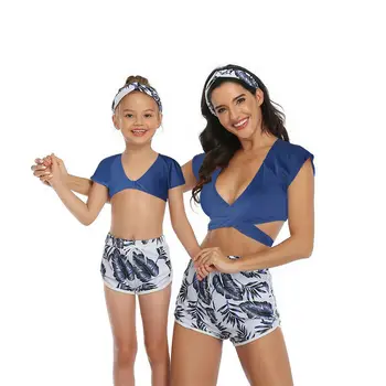

Family Matching Sexy Mother Daughter Summer Ruffles Swimwear Women Kid Baby Girls Floral Swimsuit