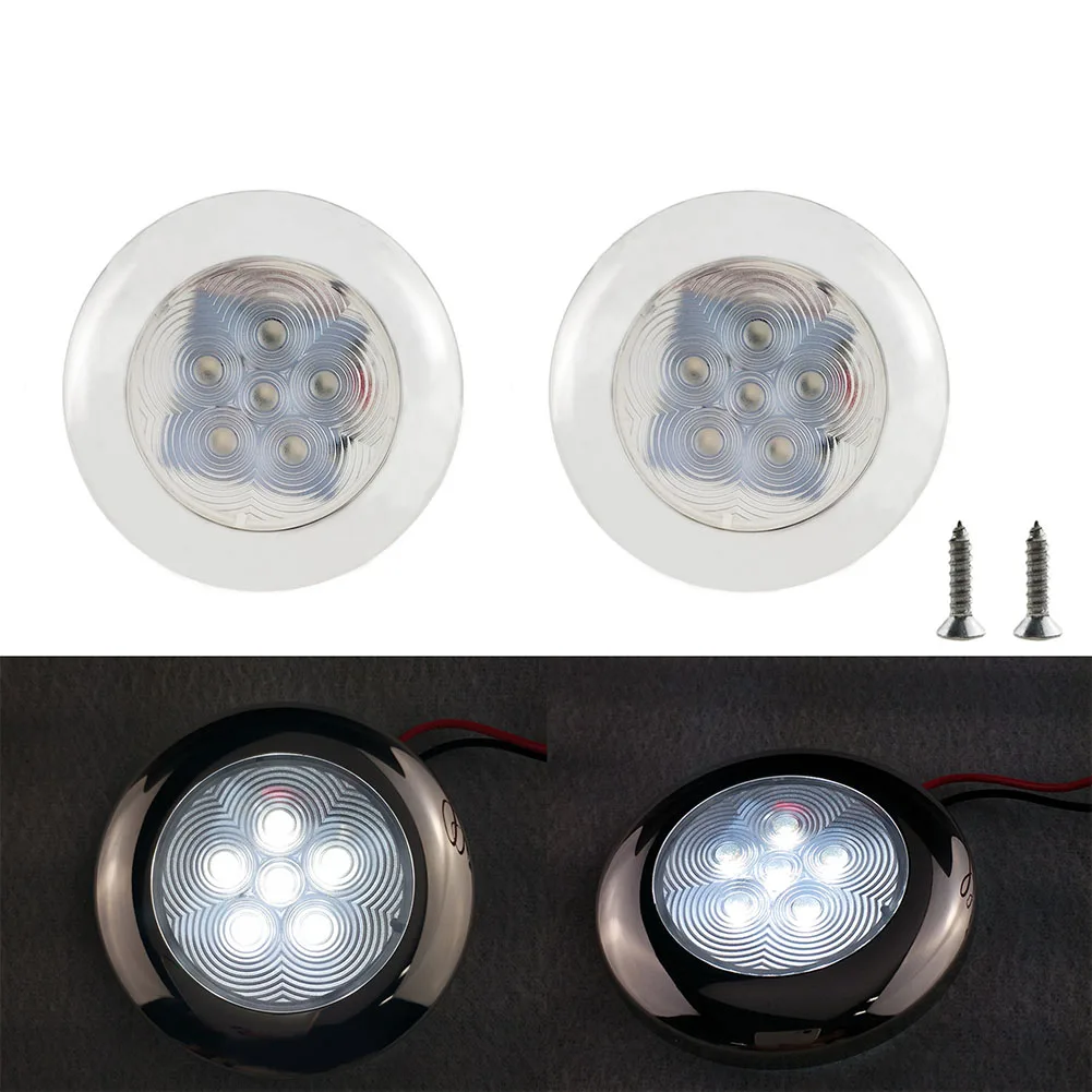 Round Energy Saving Ceiling Lamp Blue Light DC 12V Stainless Steel Interior Dome Marine For Boat Yacht 6 Led Bright Decorative