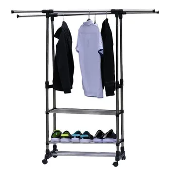 

Dual Bars Horizontal & Vertical Telescope Style 3 Tiers Premium Stainless Steel Clothing Garment Shoe Rack