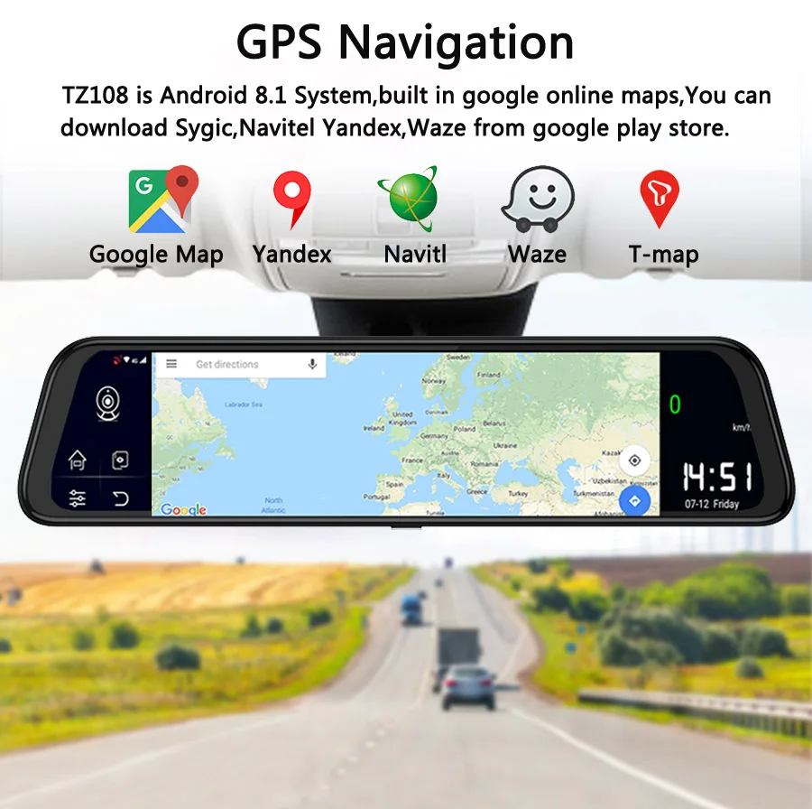 WHEXUNE 12 дюймов Android 8,1 Автомобильные видеорегистраторы Камера gps Bluetooth навигация FHD 1080P Зеркало заднего вида Регистраторы 4G, Wi-Fi, ADAS Dash cam 2 ГБ+ 32 ГБ