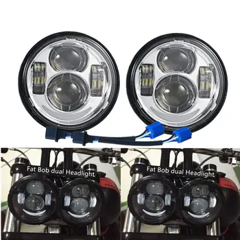 

For Dyna Fat Bob Black 4.65" inch Dual LED Headlight with Daytime Running Lights