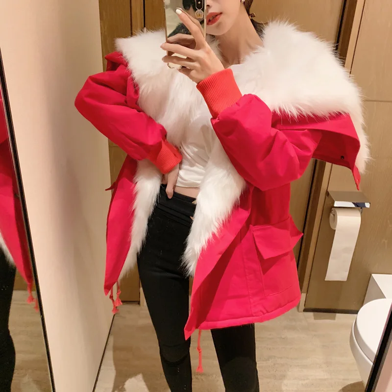 

Photo Shoot Net Price! Berber Fleece Coat Women's Winter New Style Faux Fox Fur Collar Loose-Fit Mid-length Cotton Clothes Thick
