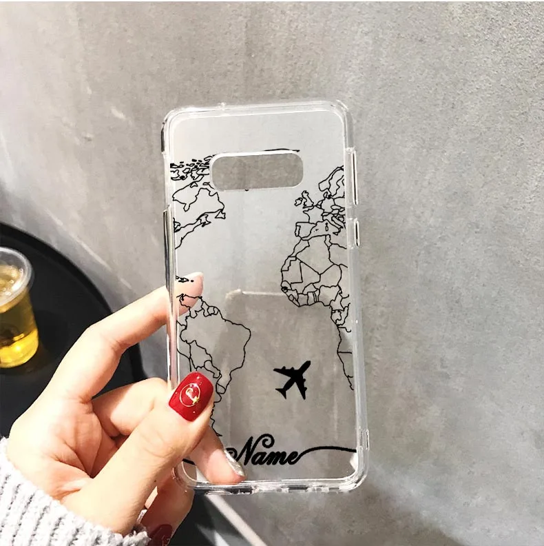 Карта мира путешествия просто Go мягкий черный чехол для телефона samsung Galaxy S 7 8 9 P Note 5 8 J7 Пользовательские DIY имя для Fundas чехол
