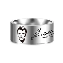 Французский 8 мм Джонни Холлидей фото подпись в стиле панк рок-кольца для Для мужчин Для женщин ювелирные изделия Нержавеющая сталь в стиле хип-хоп перстень SL-153
