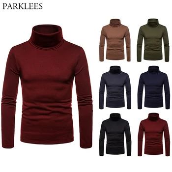 

Wine Red Turtleneck T Shirt Men 2020 Spring New Slim Fit Long Sleeve Tee Shirt Homme Hip Hop High Collar Tshirt Male Camisetas