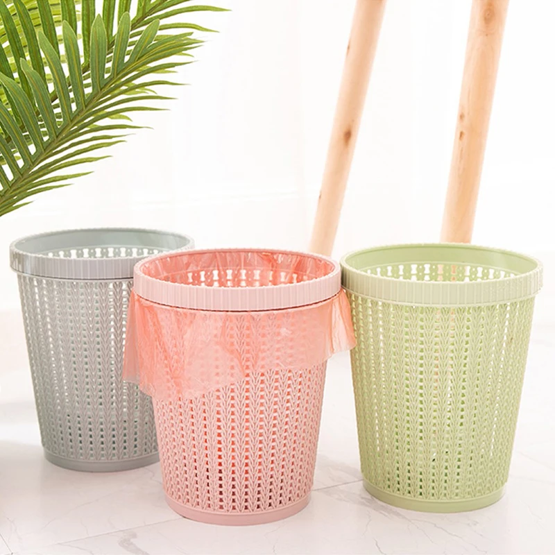 Creative Hollow Trash Can with Pressure Circle Rattan like Round