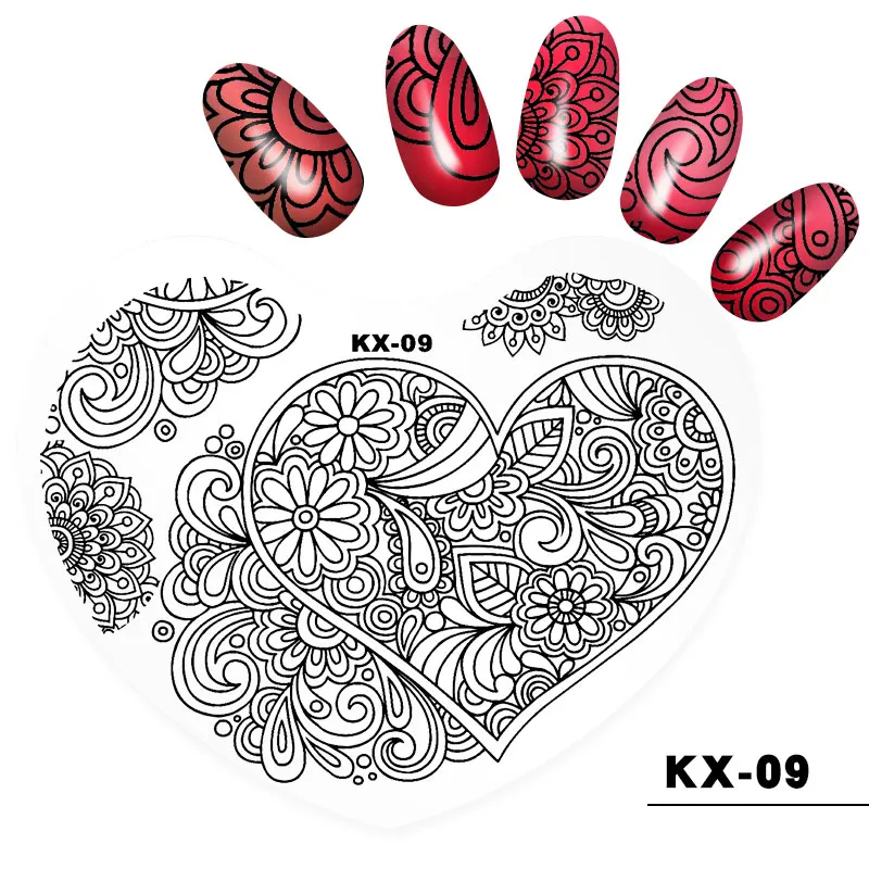 10 вариантов ногтей штамповки пластины экологически чистый пластиковый шаблон печати сердце пластина с изображениями для нейл-арта Маникюрный Инструмент - Цвет: KX-09