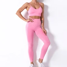 Sem costura 2 peças conjunto de ginásio feminino esportes ternos sutiã elástico cintura alta leggings yoga conjuntos ternos treino esportiva