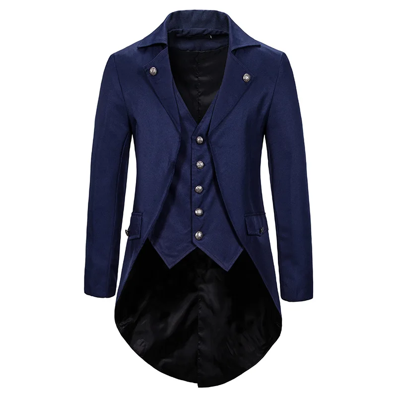 Retro Mens Gothic Blazers Jacket Coats Medieval Steampunk Men Blazer Fake Two Pieces Victorian Tuxedo Coat Men Cosplay Costume