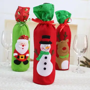

Christmas Santa Snowman Elk Drawstring Bag Wine Bottle Cover Holiday Party Decor for Home Xmas Ornaments Gifts Navidad 2020