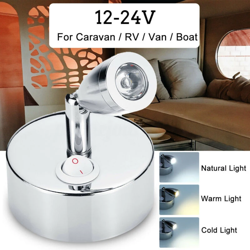 

1pc 12-24V 1W Silver Aluminum Reading Light Flexible LED Spot Reading Light RV Caravan Camper Boat Wall Bedside Lamp 70x30mm