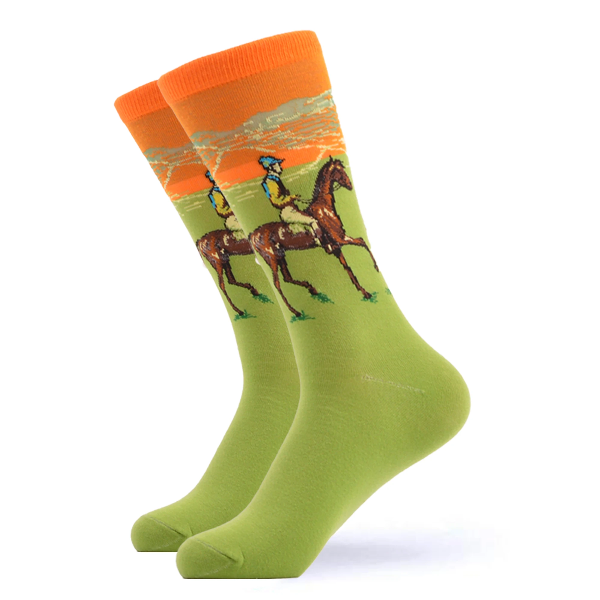 SANZETTI 1 пара новых счастливых носков Высокое качество Мужские красочные удобные чёсаный хлопок забавные масляные краски в качестве подарка Свадебные носки - Цвет: 04812