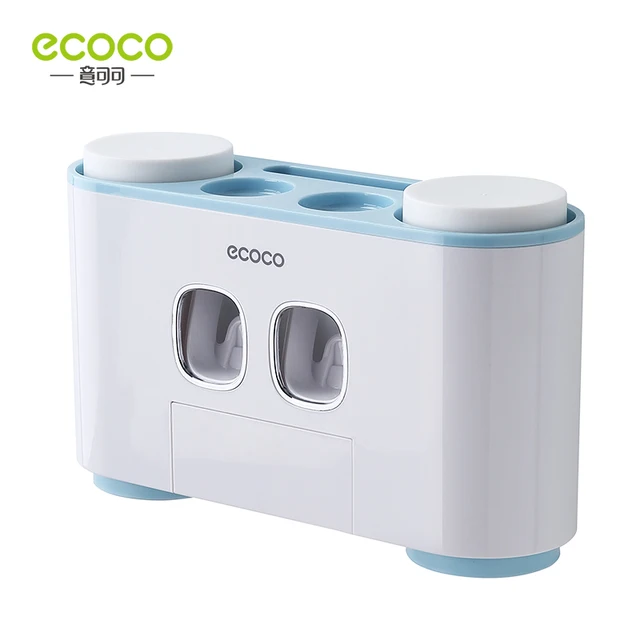 ECOCO Wall Mount Automatic Toothpaste Squeezer Dispenser Toothbrush Holder Bathroom Accessories Storage Rack with 4 Cups 5