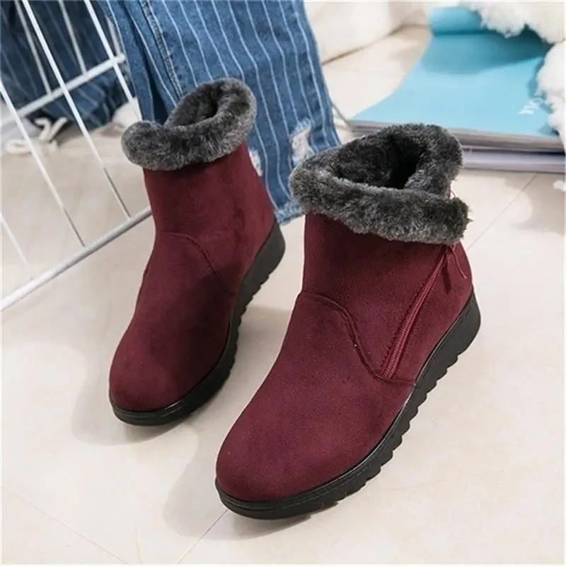 

DAHOOD Women Snow Boots Wedge Zipper Flock Waterproof Non Slip Ladies Ankle Boots 2019 Winter New Warm Plush Velvet Short Shoes
