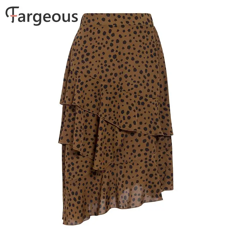 Fargeous, высокая талия, леопардовая расцветка, юбка, элегантная, для женщин, осень, зима, макси, с рюшами, юбки, бохо, повседневная, асимметричная, длинная юбка