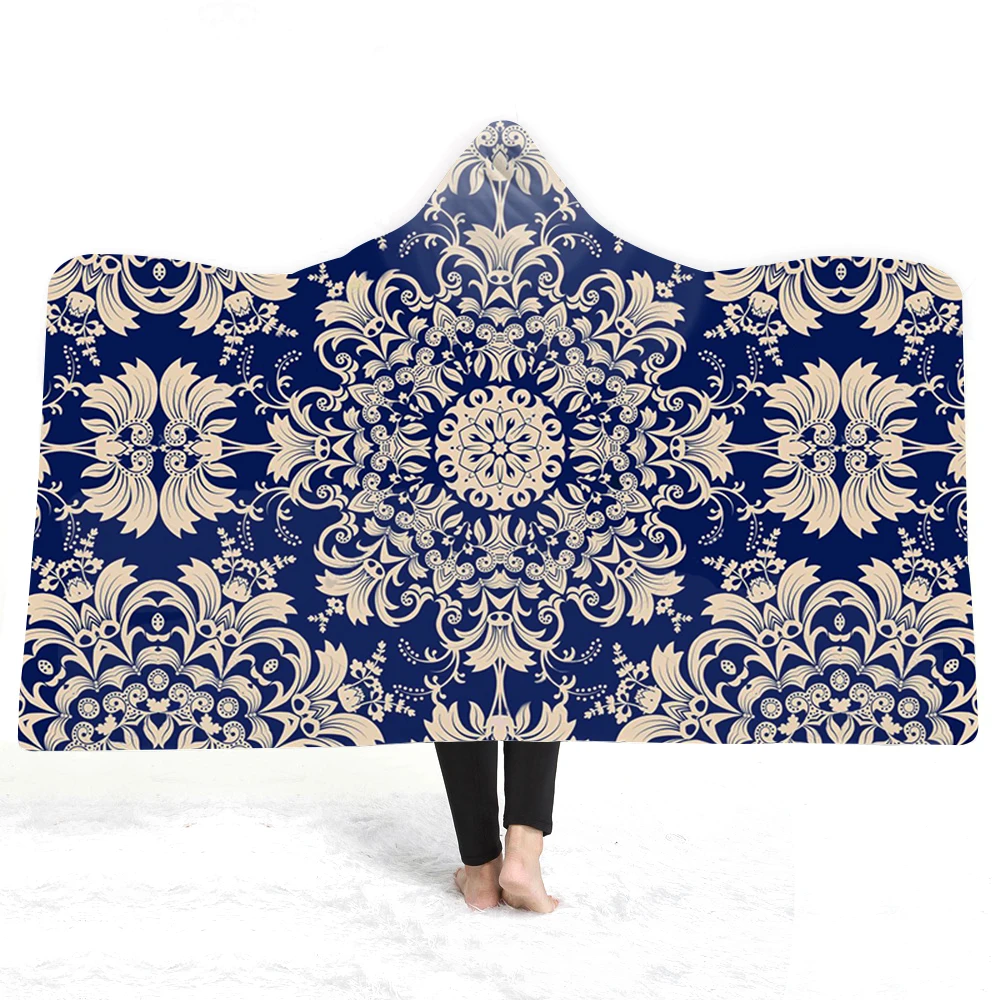 

European Style Bohemia Floral Design Fleece Blanket 3D Print Hotel Home Sherpa Blanket Microfiber Plush Hooded Kids Warm Blanket