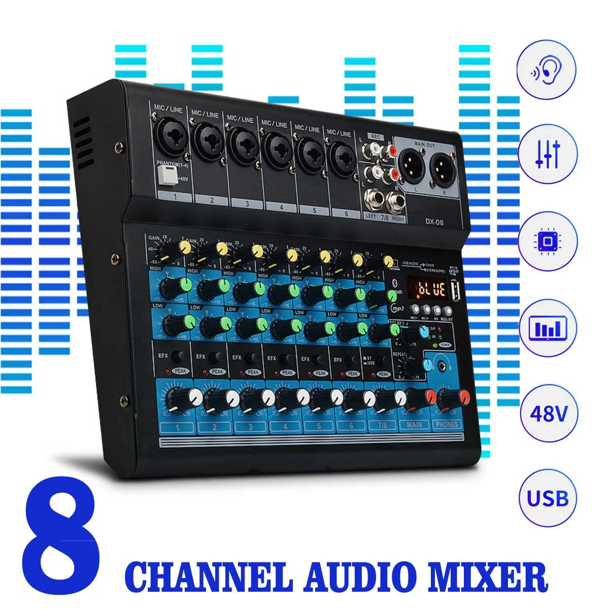 Портативный аудио микшер с bluetooth USB DJ звуковая микшерная консоль MP3 Разъем 8