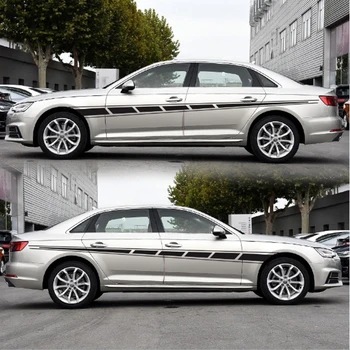 

2x Car Stickers Black Racing Stripe Vinyl Side Decal Graphics Car Body Kit Sticker 300x14cm Decorative Sticker