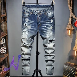 Dsq 2 pantalones vaqueros desgastados informales, de alta calidad, con agujeros