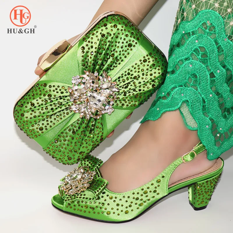 

2019 Hot Selling African Shoes And Bag Set Italian Design Matching Shoes And Bag Set Nigerian For Wedding Party in Green Color