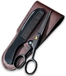 Professional German Beard & Mustache Scissors With Comb & Carrying Pouch - Hand Forged With Bevel Edge For Precision