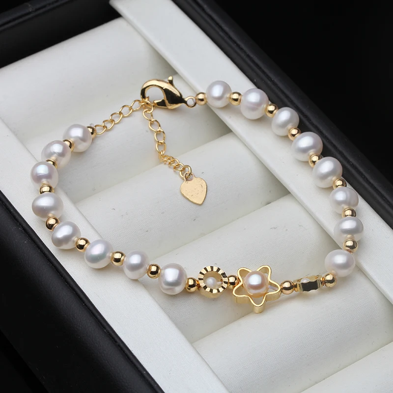 Vintage Fashion Round Natural Pearl Bracelet Woman Luxury Natural Stone Cuff Bracelet Korea Jewelry Anniversary Gift for Girls