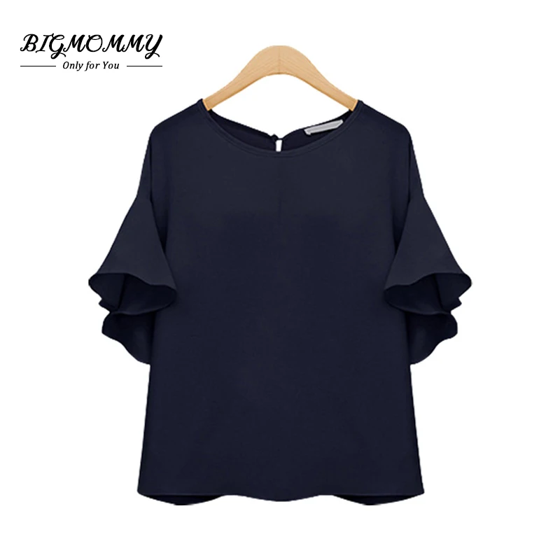 Ladies Chiffon Blouse Summer Fashion Loose Ruffles Sleeve Black Blue Elegant Party Office Women Shirts Blouses Plus Size 4xl 5xl |