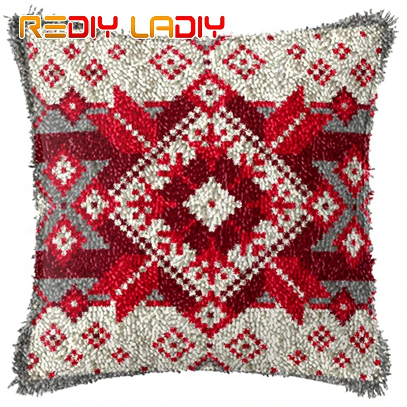DIY Latch Hook Pillow Kits Cute Cat Printed Pillowcase Crochet Yarns Hooking Handmade Pillow Cover Cushion For Home Sofa Decoration 17x17inch 1