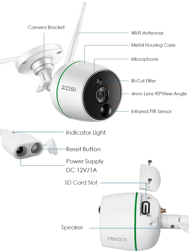 ZOSI Full HD 1080P беспроводная ИК ночного видения SD карта Wifi CCTV видео камера для системы наблюдения монитор 2MP Пуля IP камера