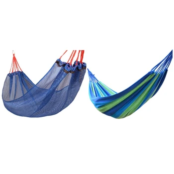 

Best Swing Canvas Striped Hammock Parachute Cloth Hammock 280X80cm & Hammock Mesh Ice Silk Hammocks Swing Hanging Chair
