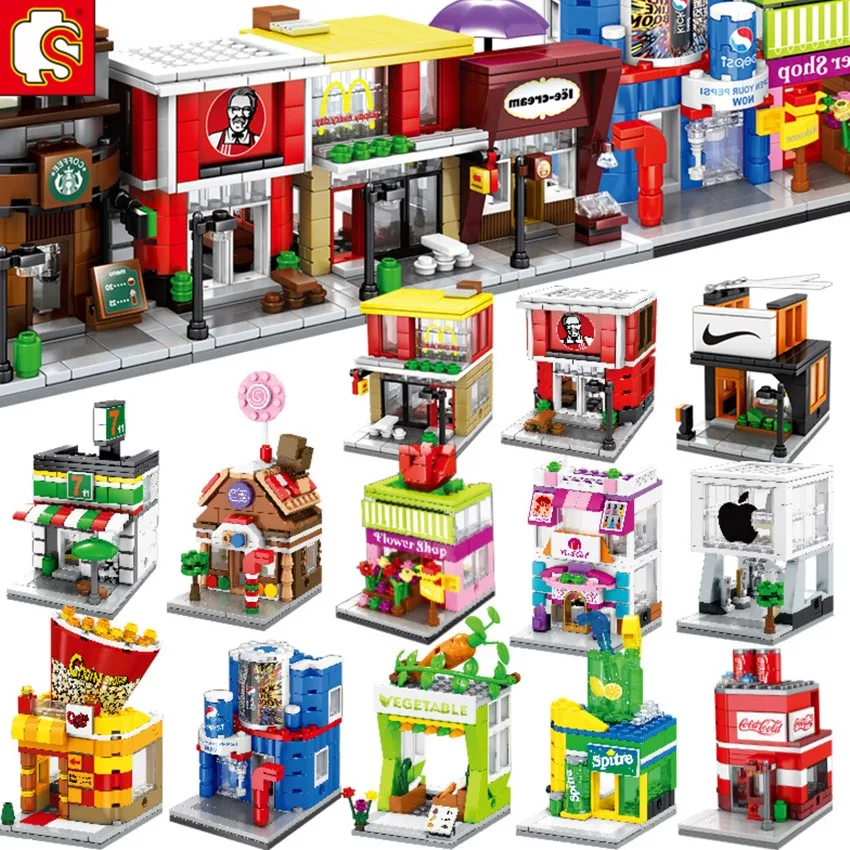 Sembo Blocks City Street View  Shoes  Fast Food Phone KTV Pizza Coffee  Building Blocks MOC Bricks Kids DIY Toys Sets  (1)