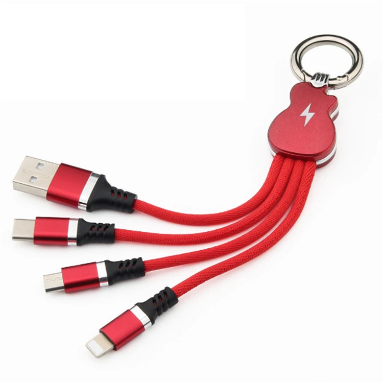 Красный Красивая гитара Мульти 3 в 1 Usb кабель для зарядки гитара дизайн брелок синхронизации данных линия для samsung Iphone Android - Цвет: Красный